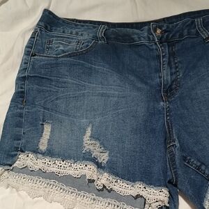Lane Bryant Blue and White Distressed Jean Shorts 16